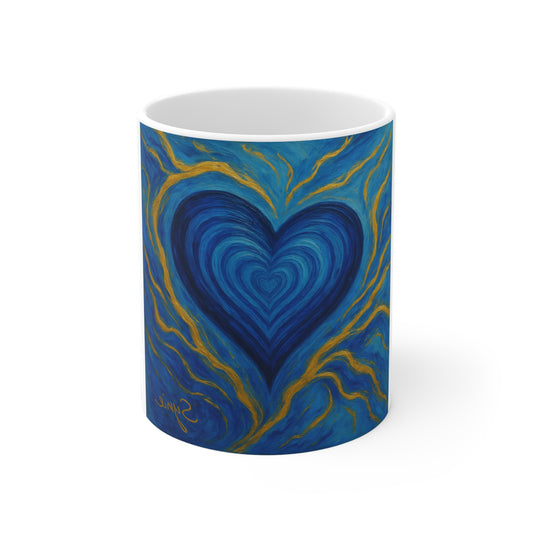 Tasse Bleu & Or – Cœur Énergétique et vibrant