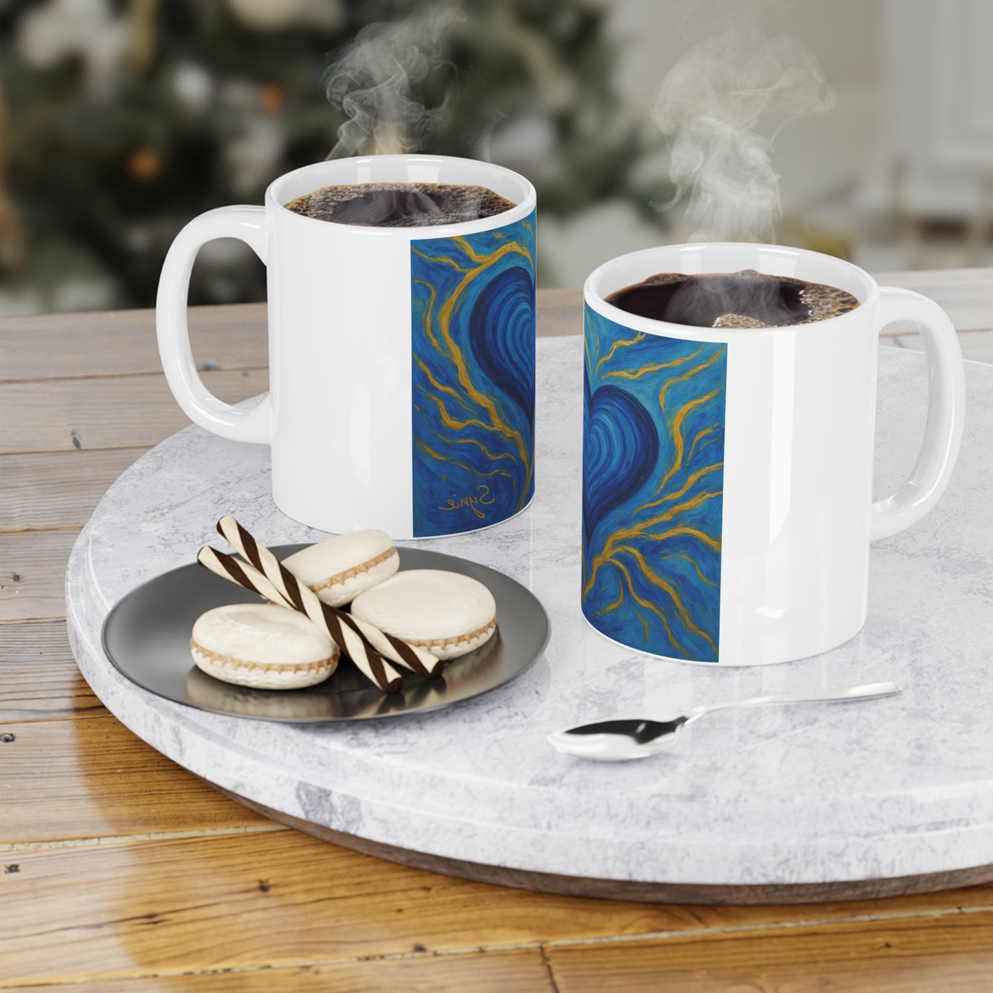 Tasse Bleu & Or – Cœur Énergétique et vibrant