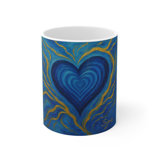 Tasse Bleu & Or – Cœur Énergétique et vibrant