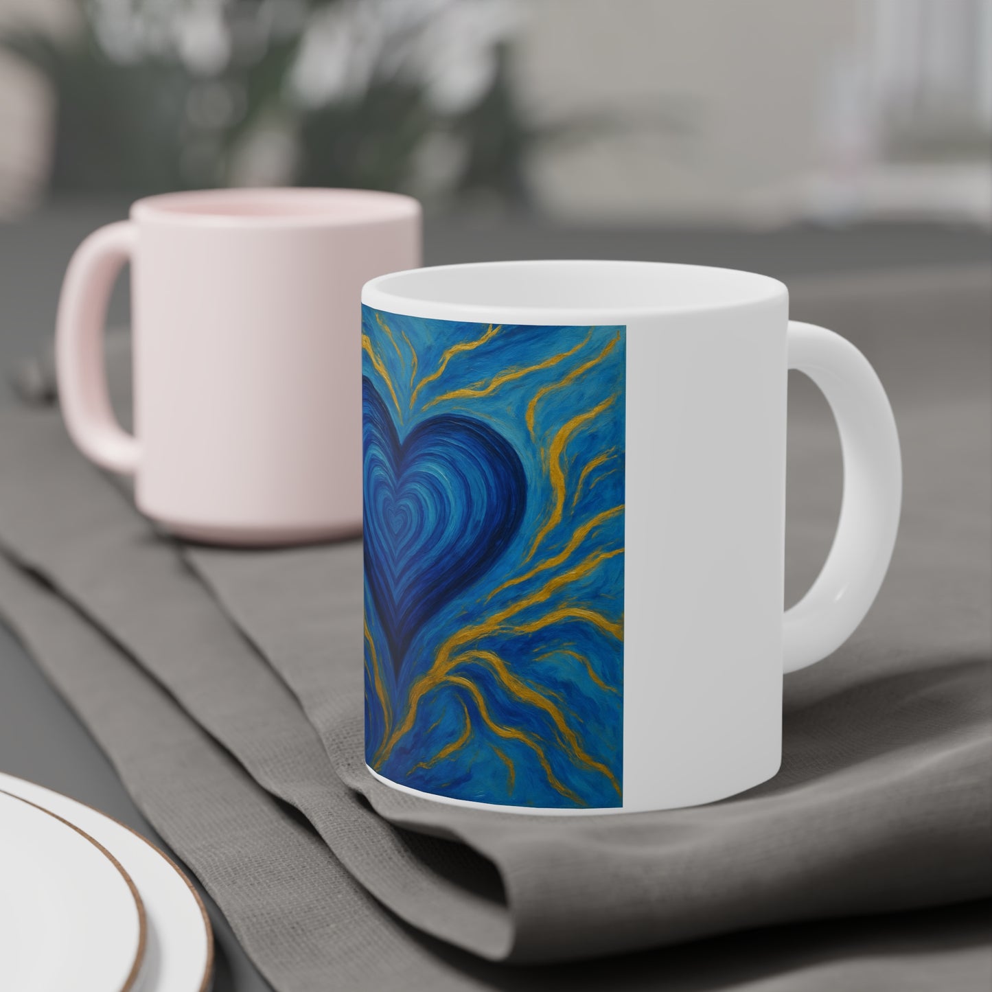Tasse Bleu & Or – Cœur Énergétique et vibrant